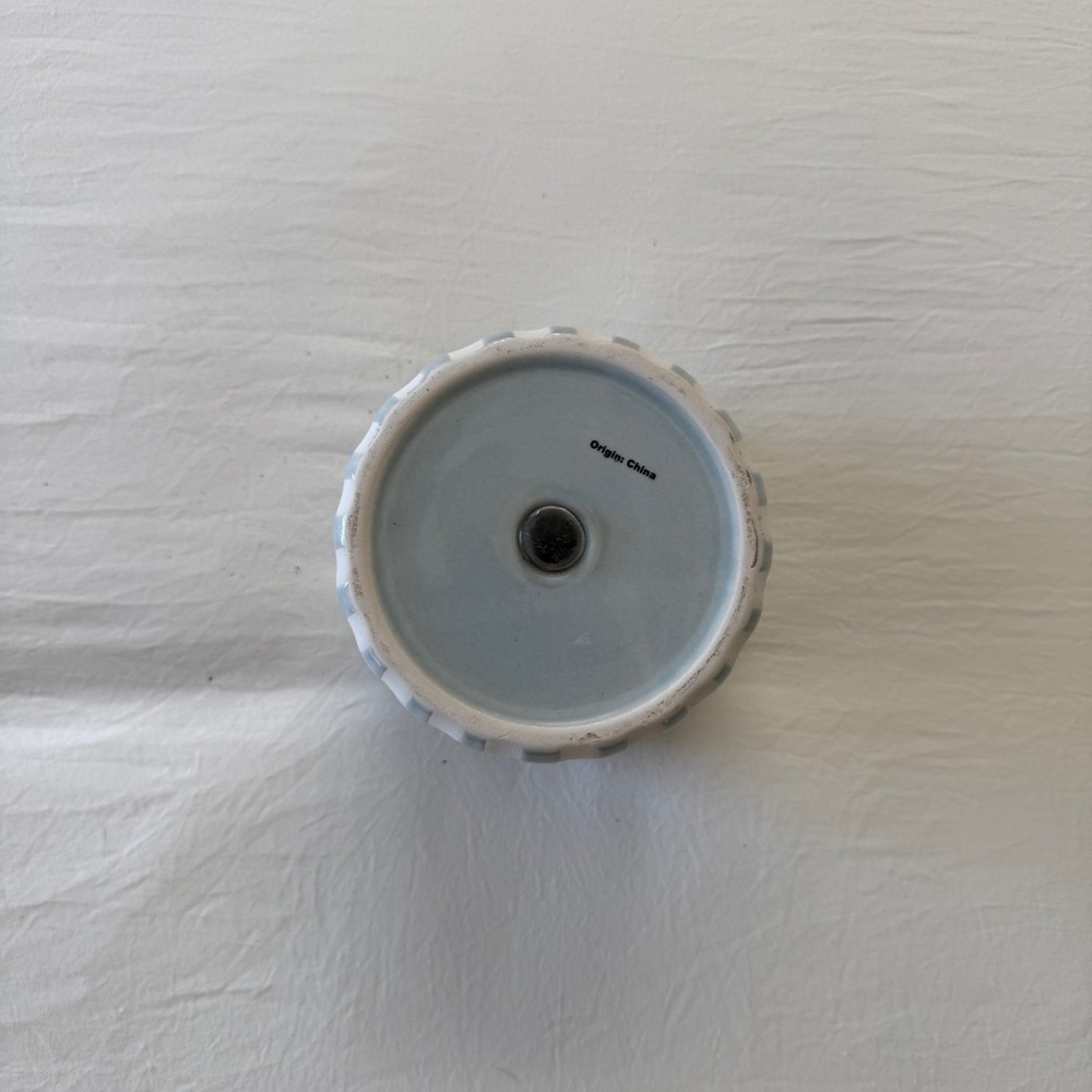 Striped Ceramic Planter in Light Blue and White - Picture 4 of 6